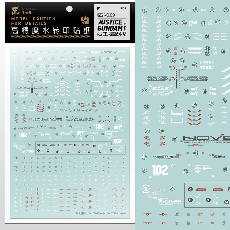 Artisan’s Club RG 09 ZGMF-X09A Justice Gundam Water Decal