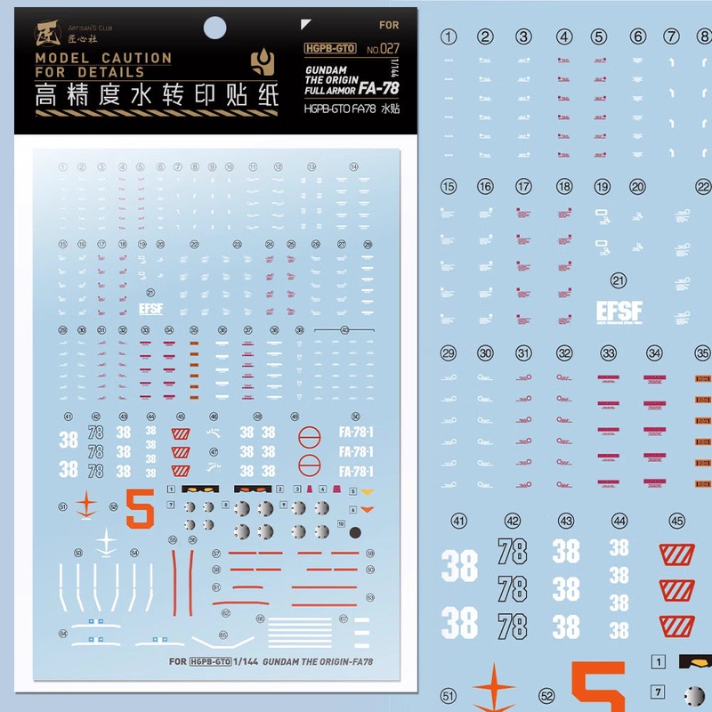 Artisan’s Club HGGTO Gundam The Origin FA-78 Water Decal