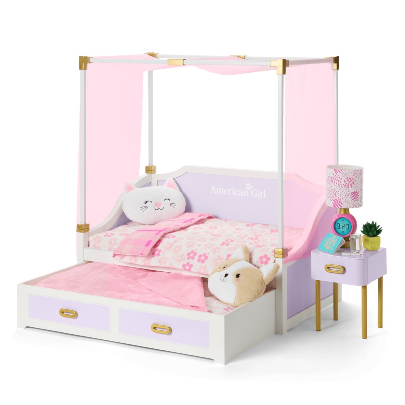 All Set for Sleepovers Canopy Bed & Nightstand for 18-inch Dolls