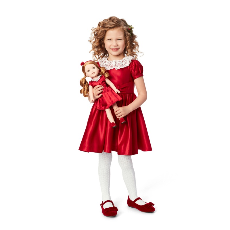 American Girl x Janie and Jack Holly-Red Party Dress for Little Girls & WellieWishers Dolls