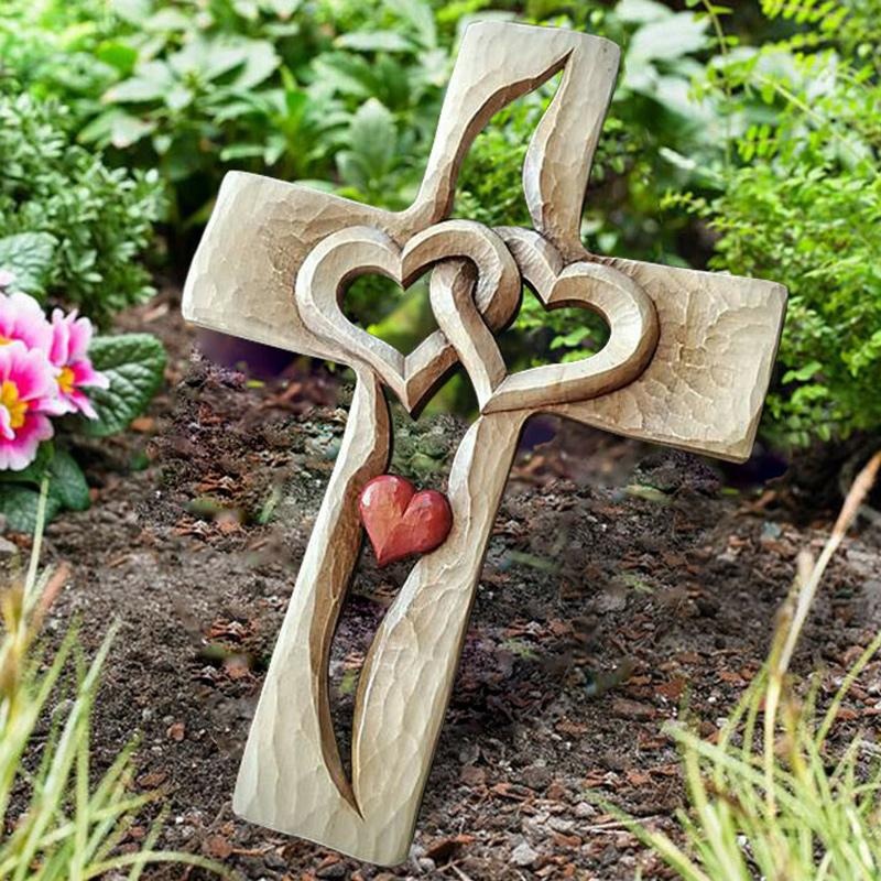 Carved Wooden Cross – Intertwined Hearts
