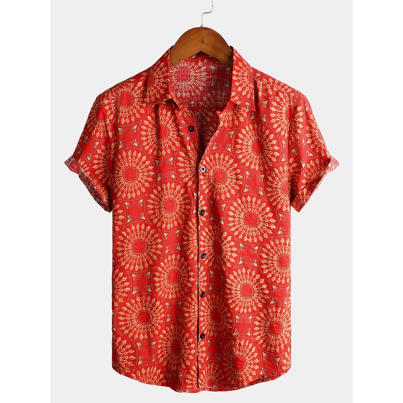 Men’s Cotton 70s Leisure Vintage Short Sleeve Shirt