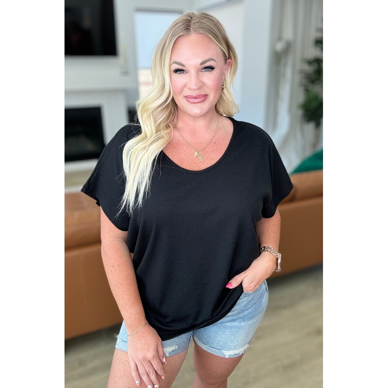 Big Sky Country Waffle Knit Top In Black