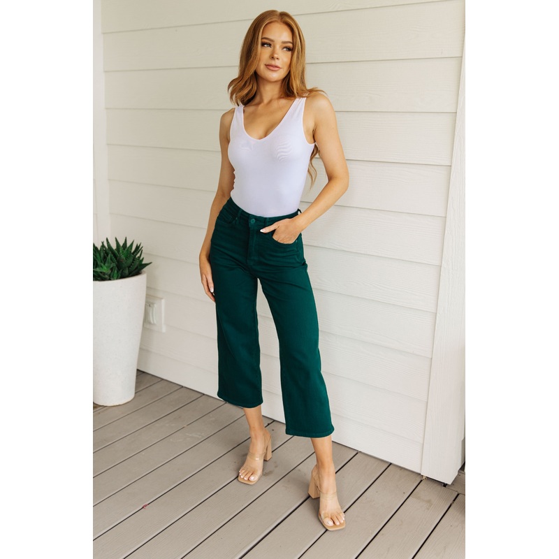 Briar High Rise Control Top Wide Leg Crop Jeans in Teal