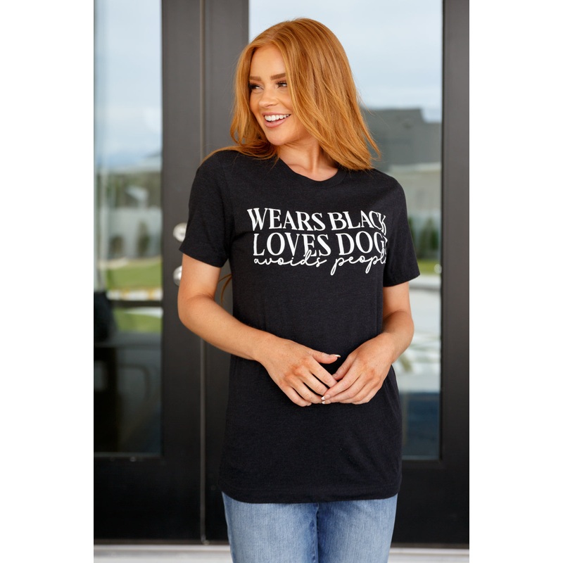 Wears Black, Loves Dogs Graphic Tee in Heather Black