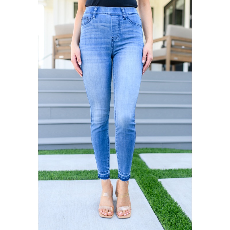 Amanda High Rise Pull on Release Hem Skinny Jeans