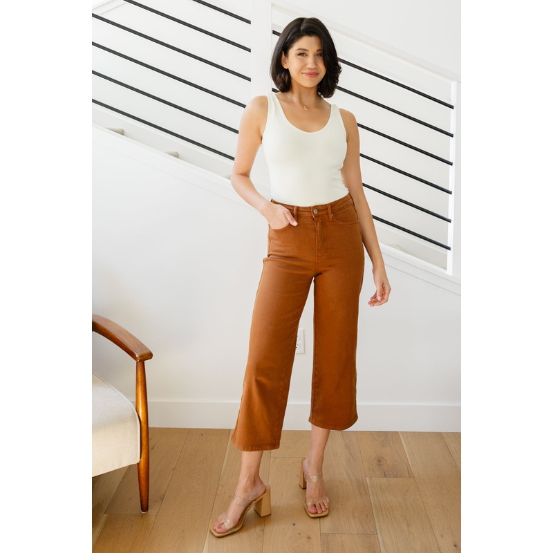Briar High Rise Control Top Wide Leg Crop Jeans in Camel