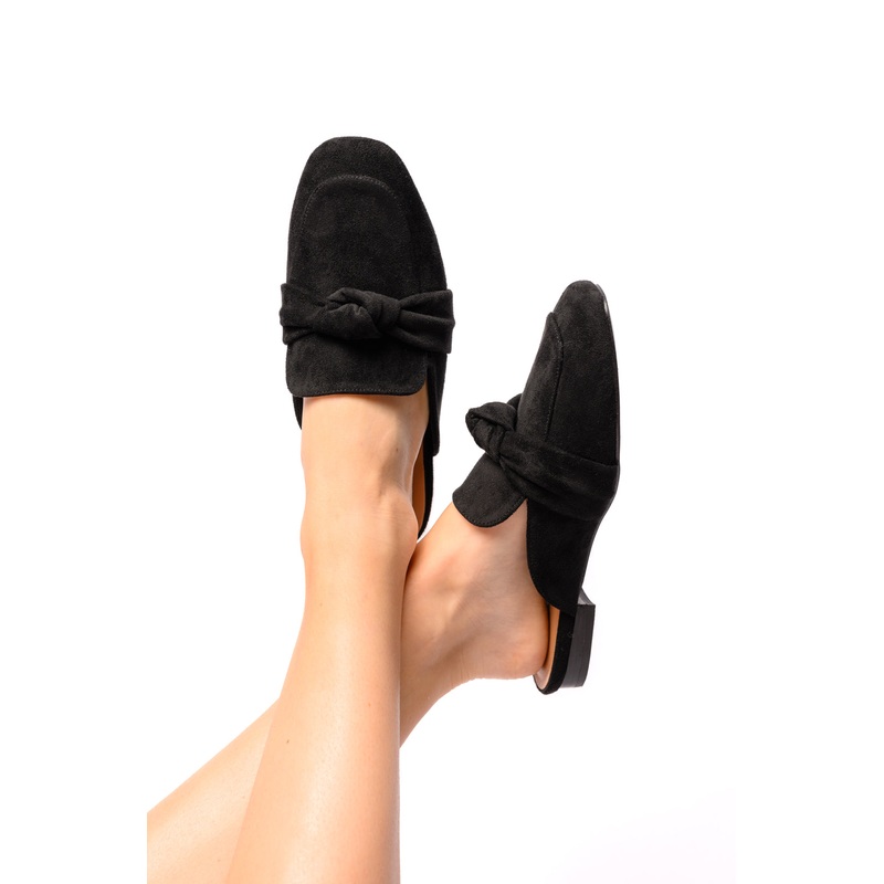 Clingy Mules in Black Faux Suede