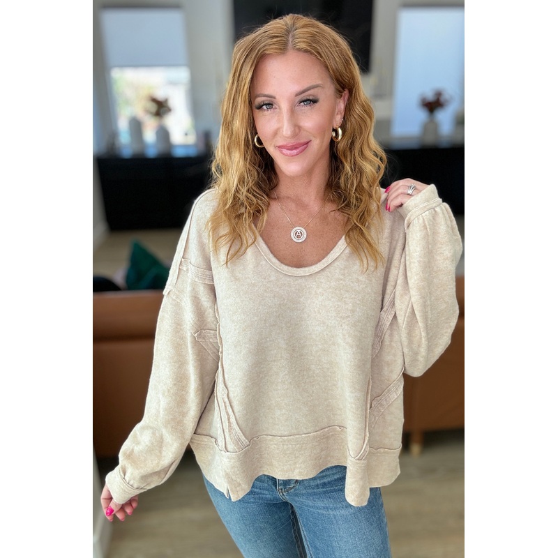 Leave It To Chance Hooded Scoop Neck Pullover in Beige