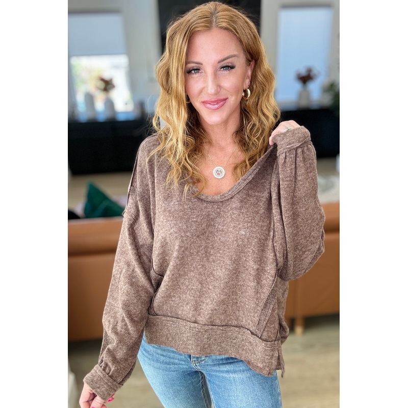 Leave It To Chance Hooded Scoop Neck Pullover in Brown