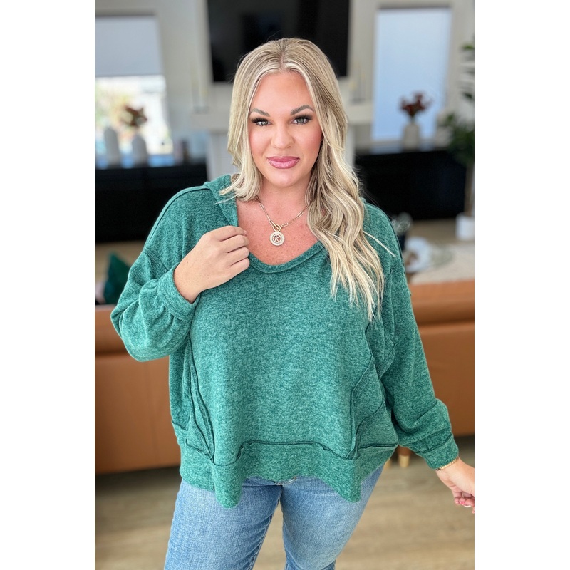 Leave It To Chance Hooded Scoop Neck Pullover in Dark Green