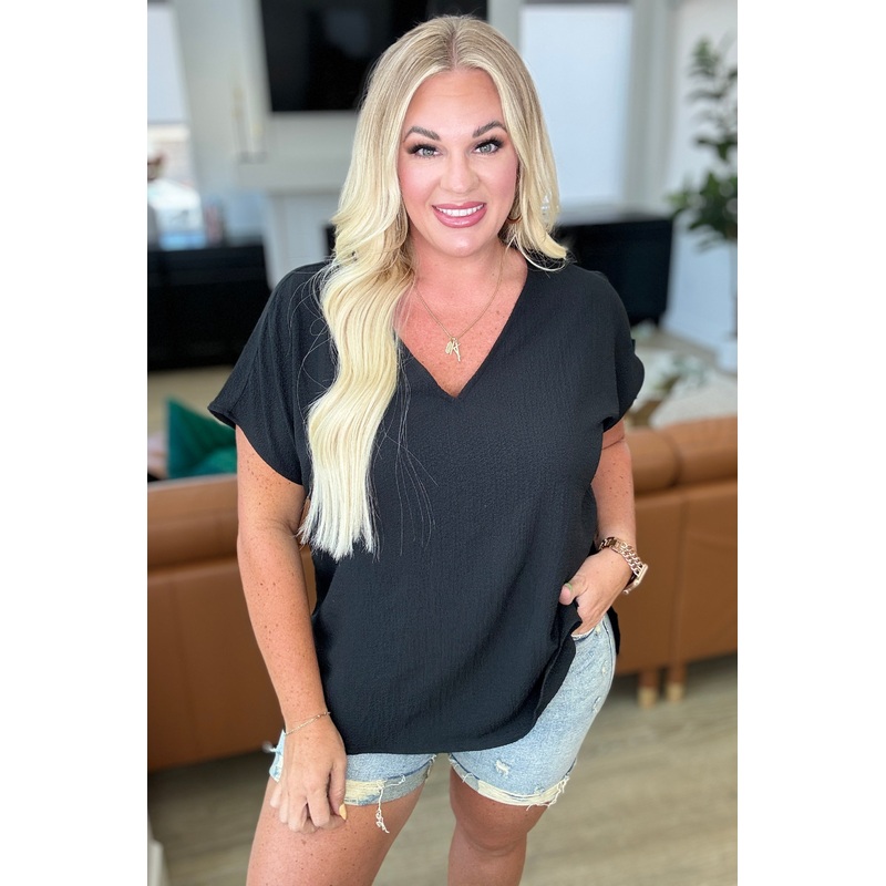 Let Me Be Your Wings V-Neck Top in Black