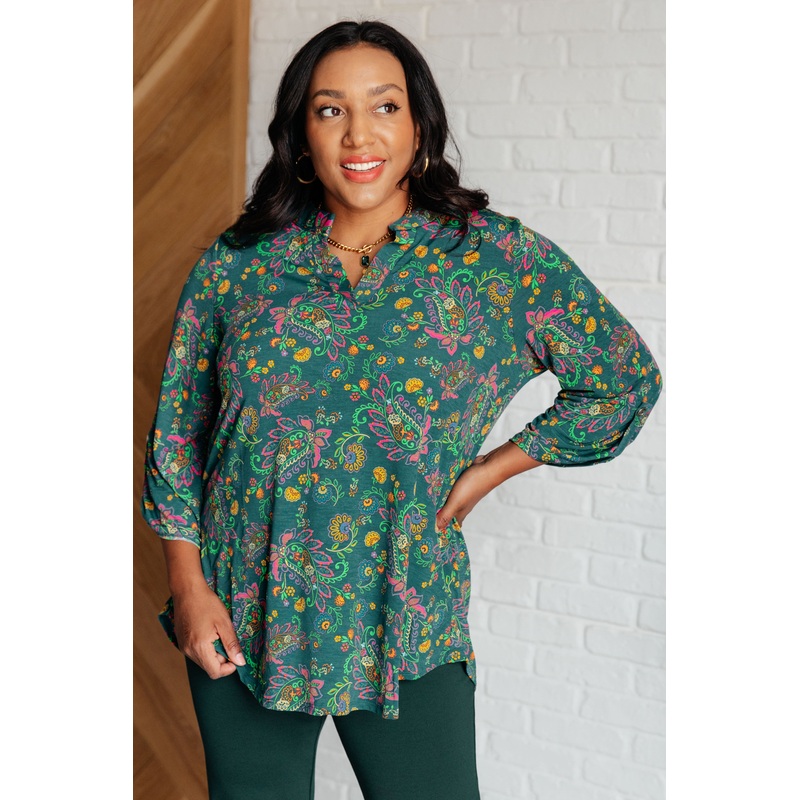 Lizzy Top in Teal and Purple Floral Paisley