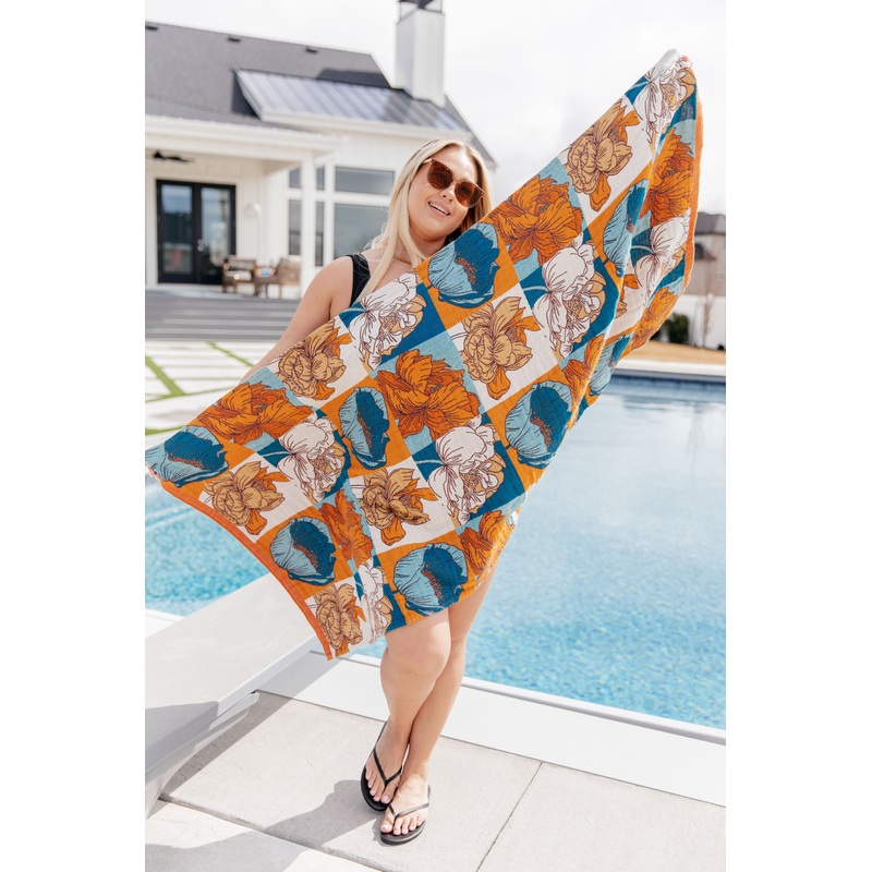 Luxury Beach Towel in Block Floral