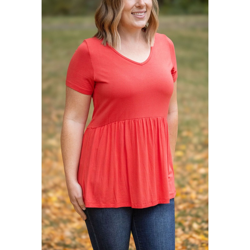 Sarah Ruffle Short Sleeve – Deep Coral