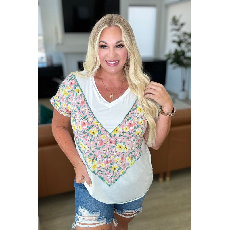 To Rock a Rhyme Color Block Top in Pink Floral