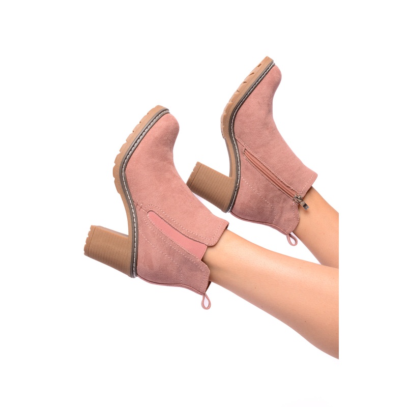 Bite Me Bootie in Blush Faux Suede
