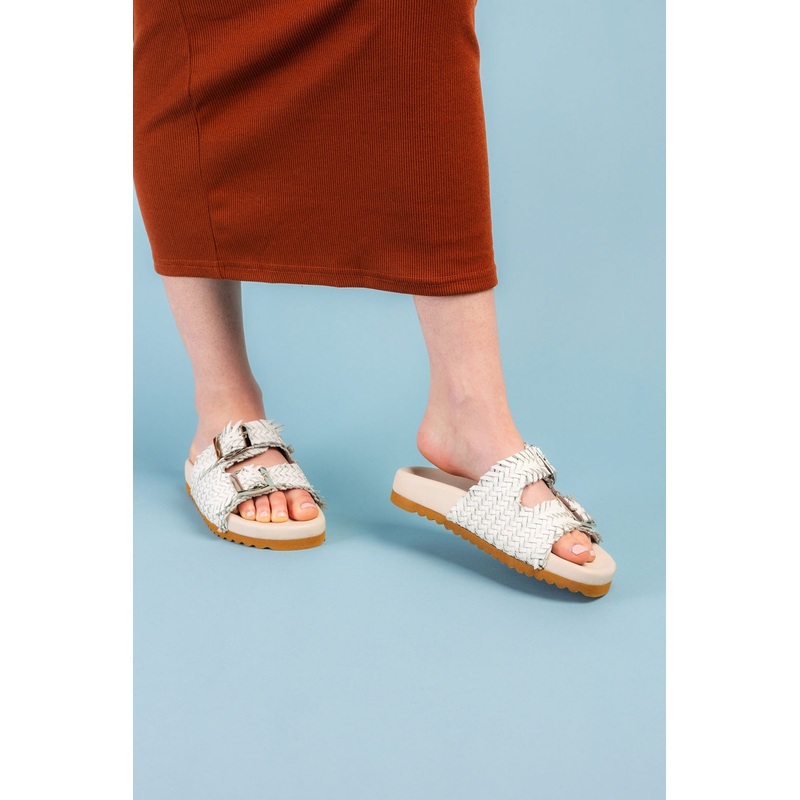 Intertwine Dual Woven Strap Slide in White