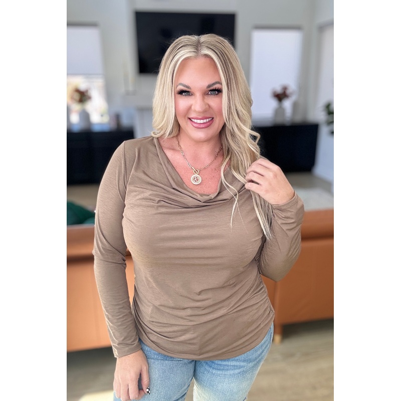 Ruched Cowl Neck Top in Mocha
