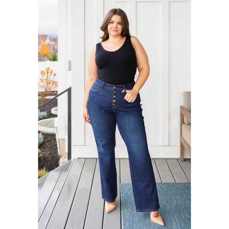 Arlo High Rise Button-Fly Straight Jeans