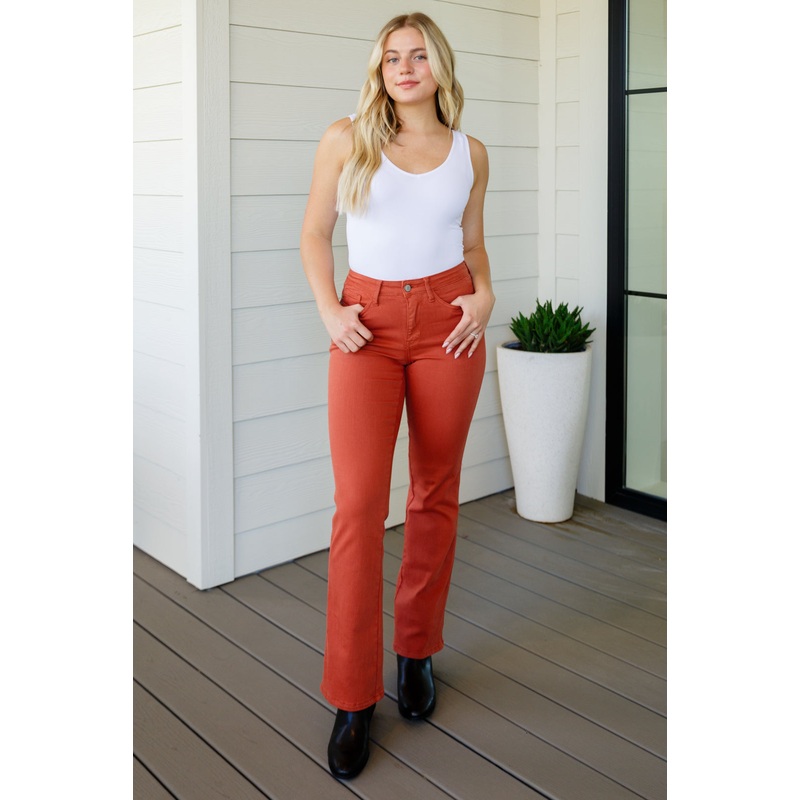 Autumn Mid Rise Slim Bootcut Jeans in Terracotta