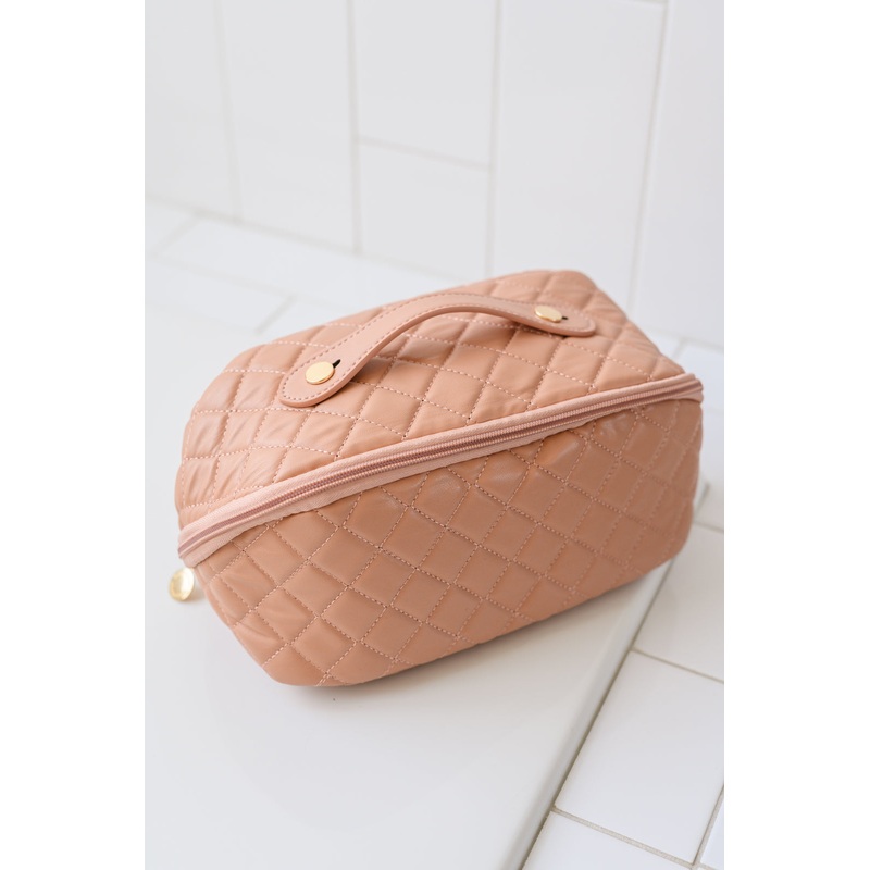 Large Capacity Quilted Makeup Bag in Pink