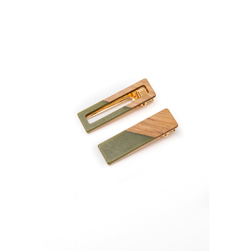 Two Tone Hair Clip Set in Green