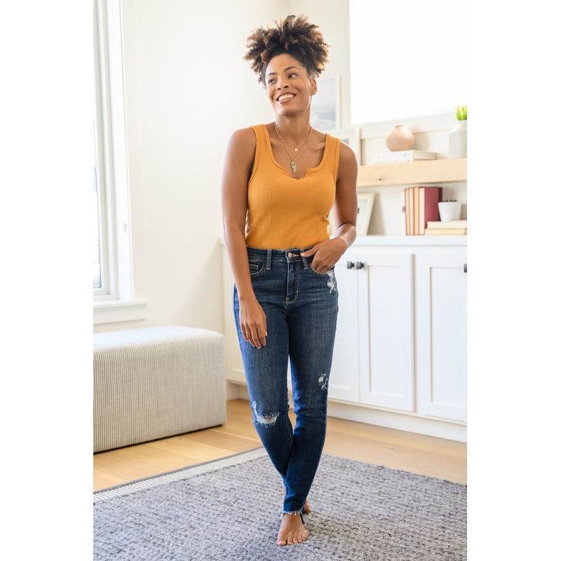 Annalise Slanted Raw Hem Skinny Jeans