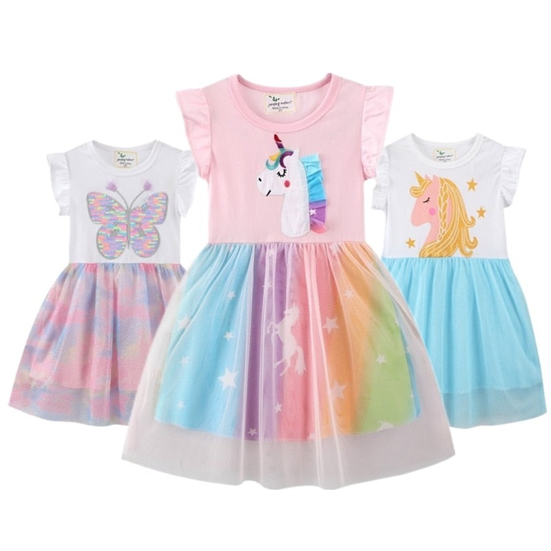 Vestido do unicrnio para meninas – 2 a 7 anos
