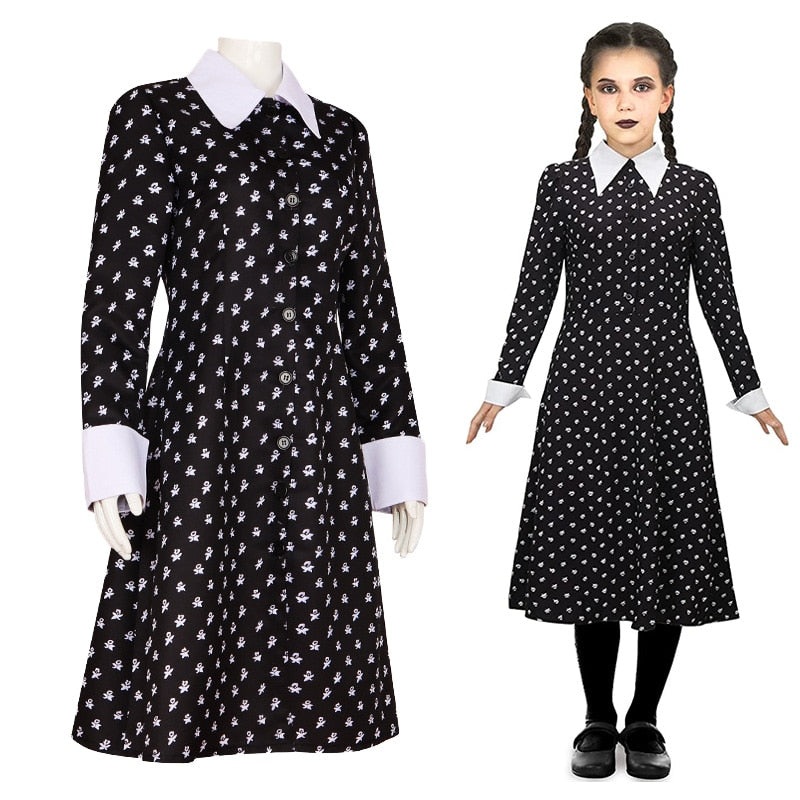 Vestido estampado da Wandinha Addams – Infantil e Adulto