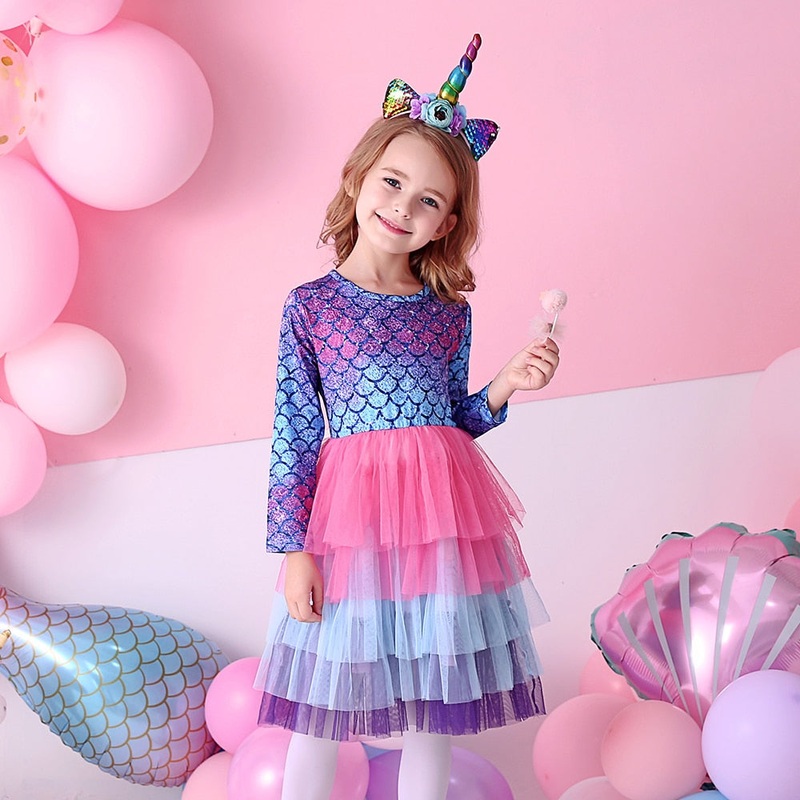 Vestido de Sereia Manga Longa – 2 a 8 anos