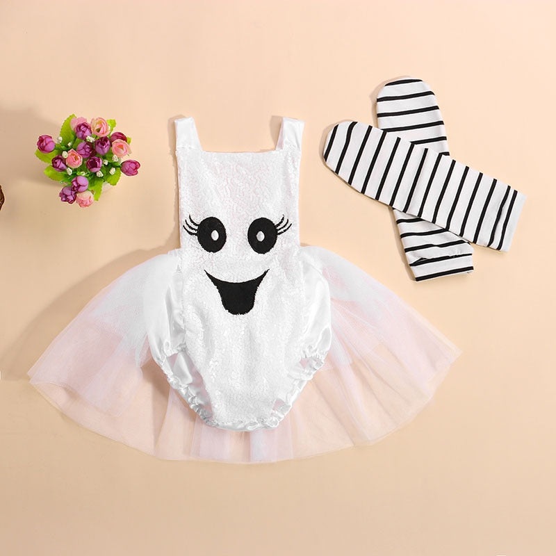 Conjunto de Jardineira com Tutu e Meio Tema Halloween – 6 a 24 meses