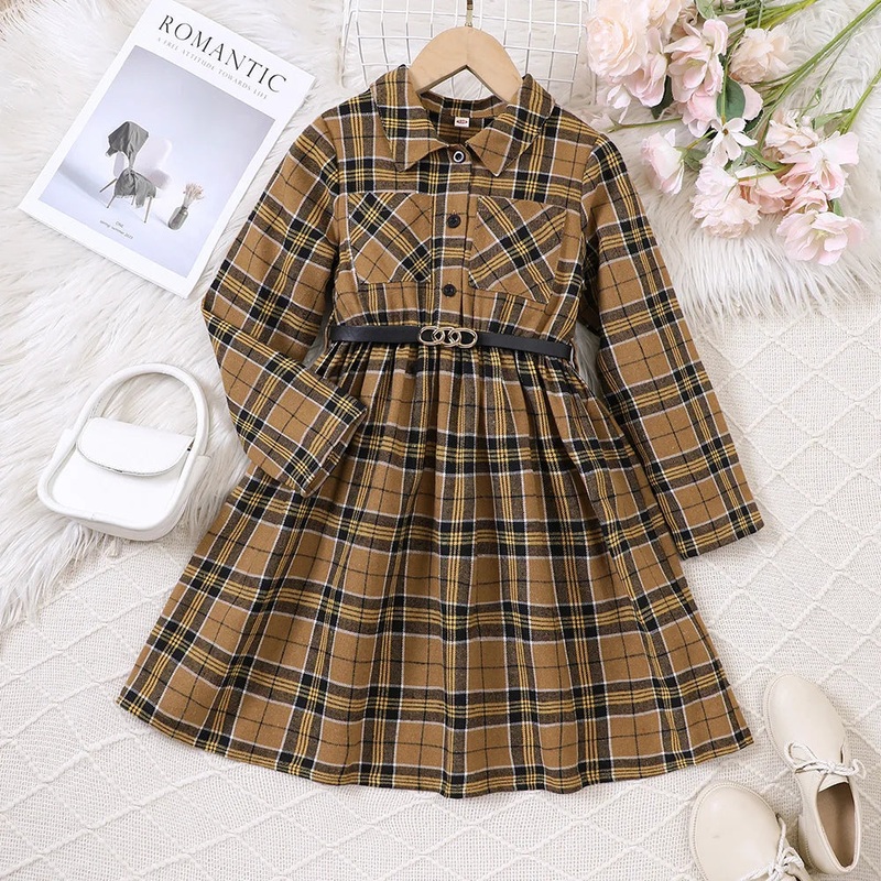 Vestido Xadrez Manga Longa – 5 a 14 anos