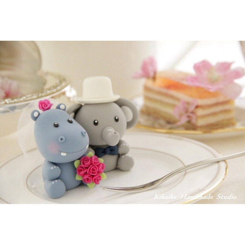 elephant and hippo wedding cake topper