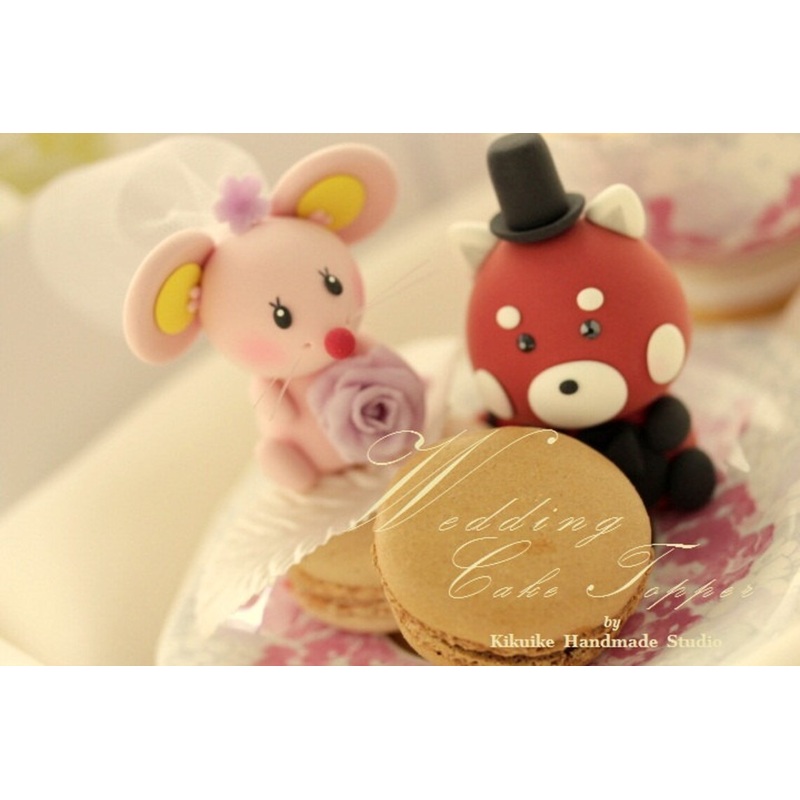 mouse and red panda wedding cake topper
