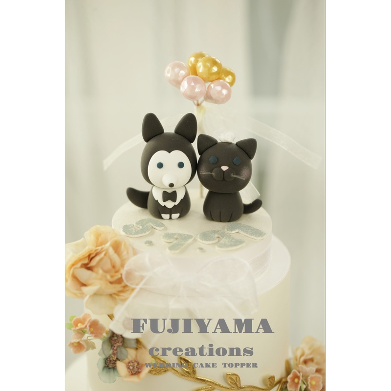 wolf husky and kitty wedding cake topper