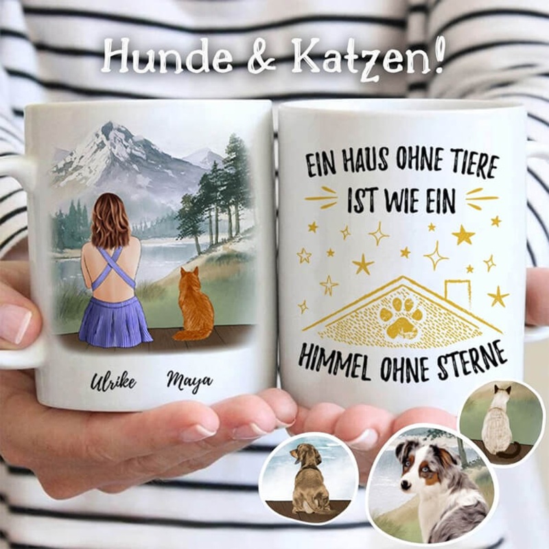 1 Frau & 1 Haustier (Hunde & Katzen) | personalisierte Tasse
