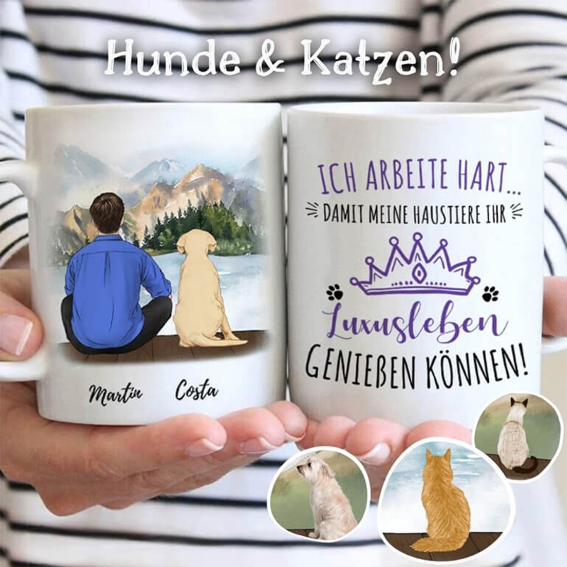 1 Mann & 1 Haustier (Hunde & Katzen) | personalisierte Tasse