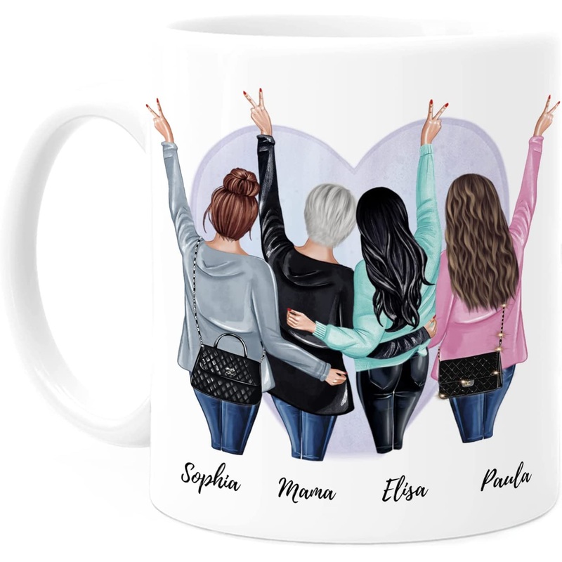 1 Mutter & 3 Tchter Tasse mit Spruch – personalisierte Tasse