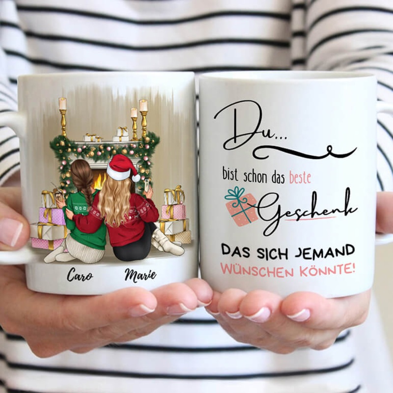 2 beste Freundinnen Tasse Weihnachtsedition – Personalisierte Tasse mit Spruch