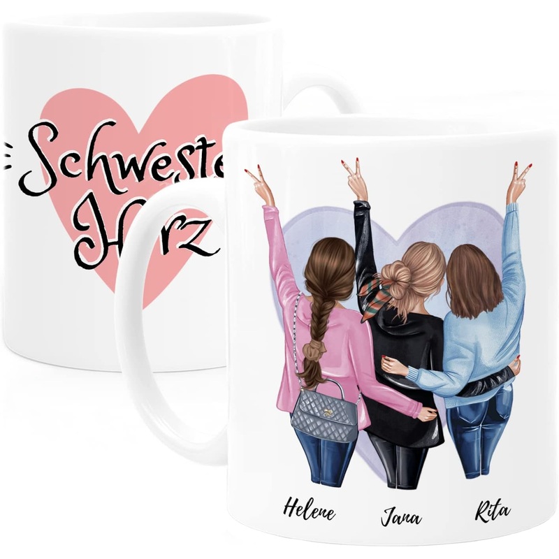 3 Schwestern Tasse – Personalisierte Tasse mit Spruch