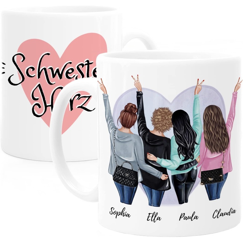 4 Schwestern Tasse – Personalisierte Tasse mit Spruch