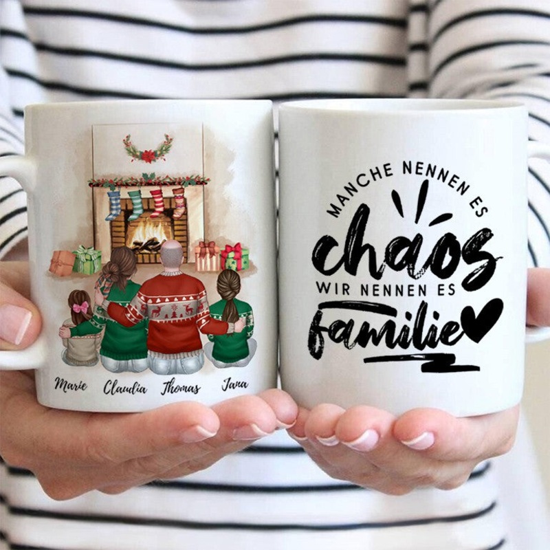 Familie Weihnachtstasse mit 2 Kinder (Tochter oder Sohn) – personalisierte Tasse