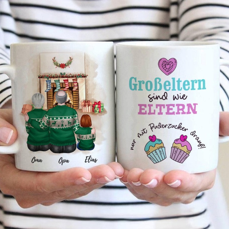 Oma & Opa mit Enkeln (1 Kind) – personalisierte Tasse