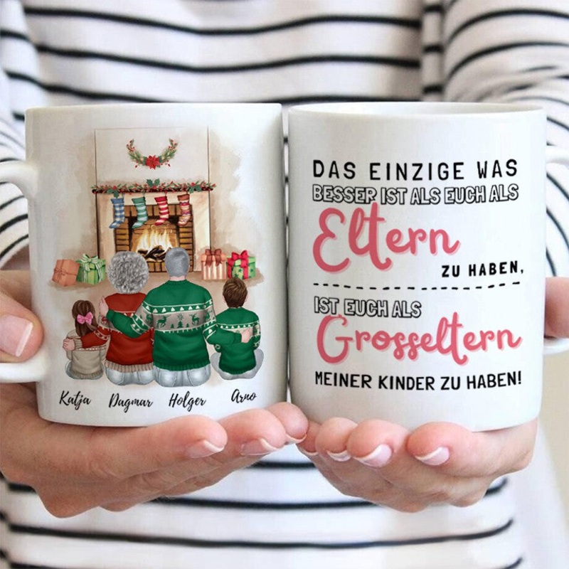 Oma & Opa mit Enkeln (2 Kinder) – personalisierte Tasse