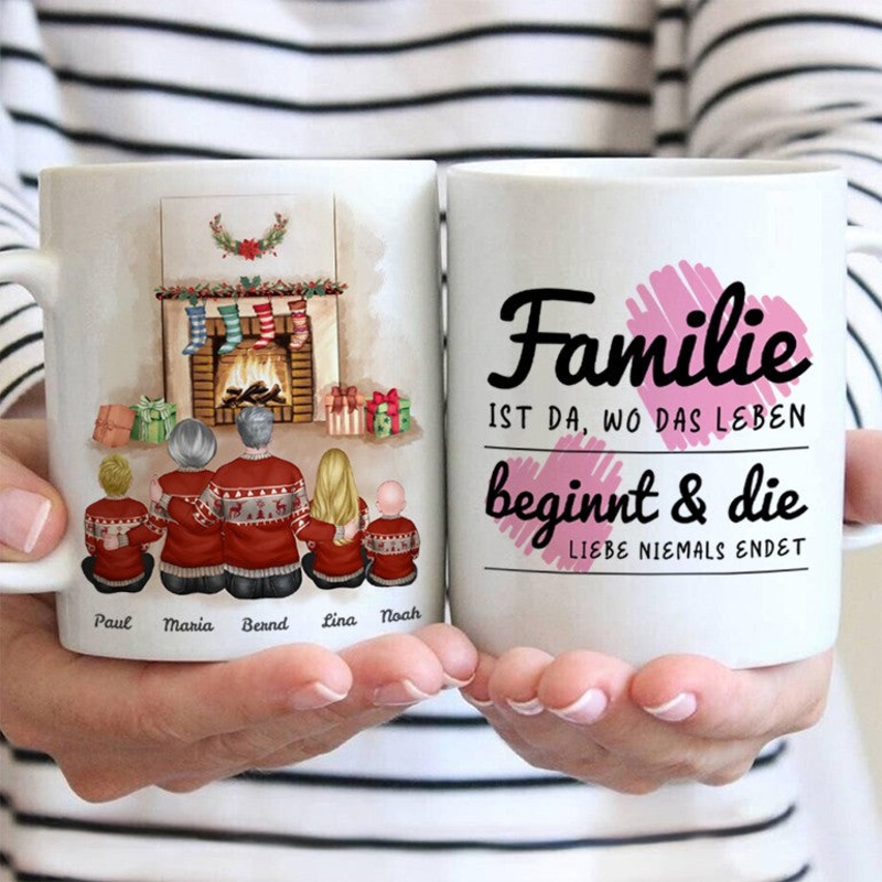 Oma & Opa mit Enkeln (3 Kinder) – personalisierte Tasse