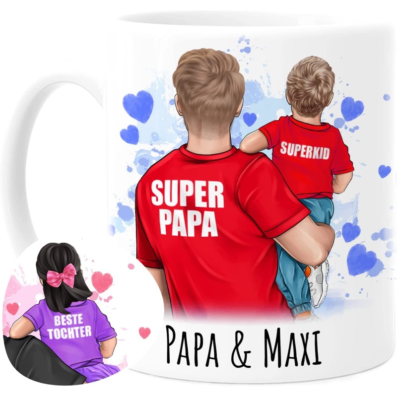 Weltbester Papa und beste Tochter oder Sohn Tasse mit Spruch – personalisierte Tasse