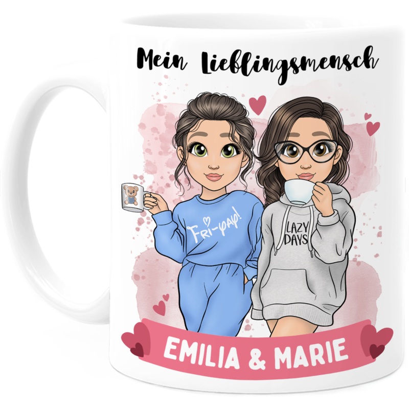 2 beste Freundinnen Tasse – personalisierte Tasse mit Spruch – Cozy Edition