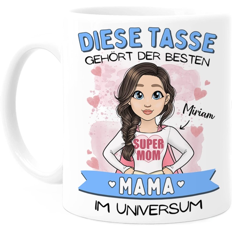 Etsy: Mama Supermom | personalisierte Tasse wei