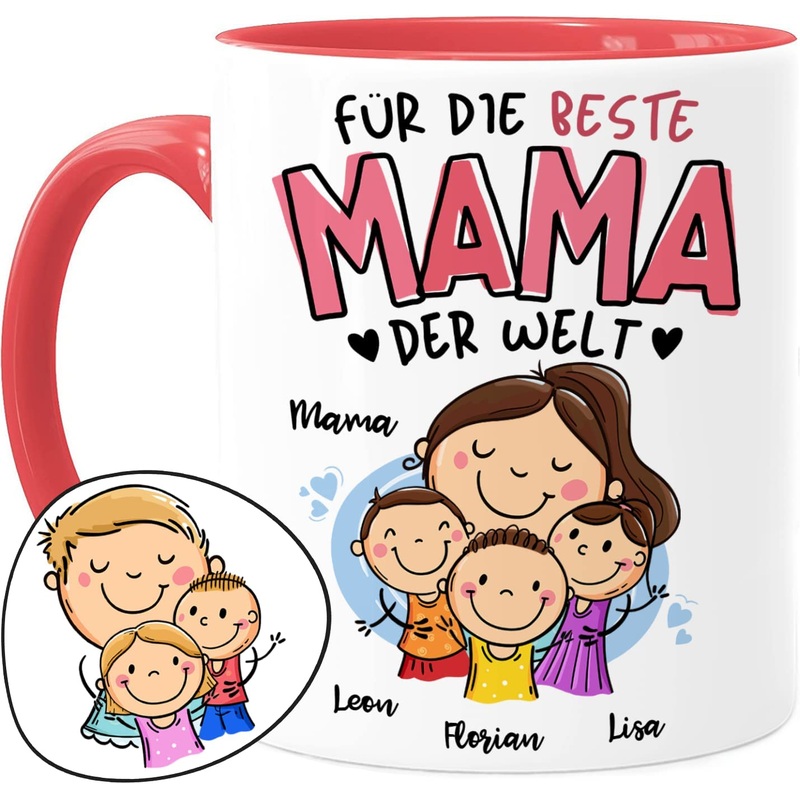 Mama Tasse personalisiert mit 1-3 Kindern – Fr die beste Mama der Welt zum Muttertag oder Geburtstag